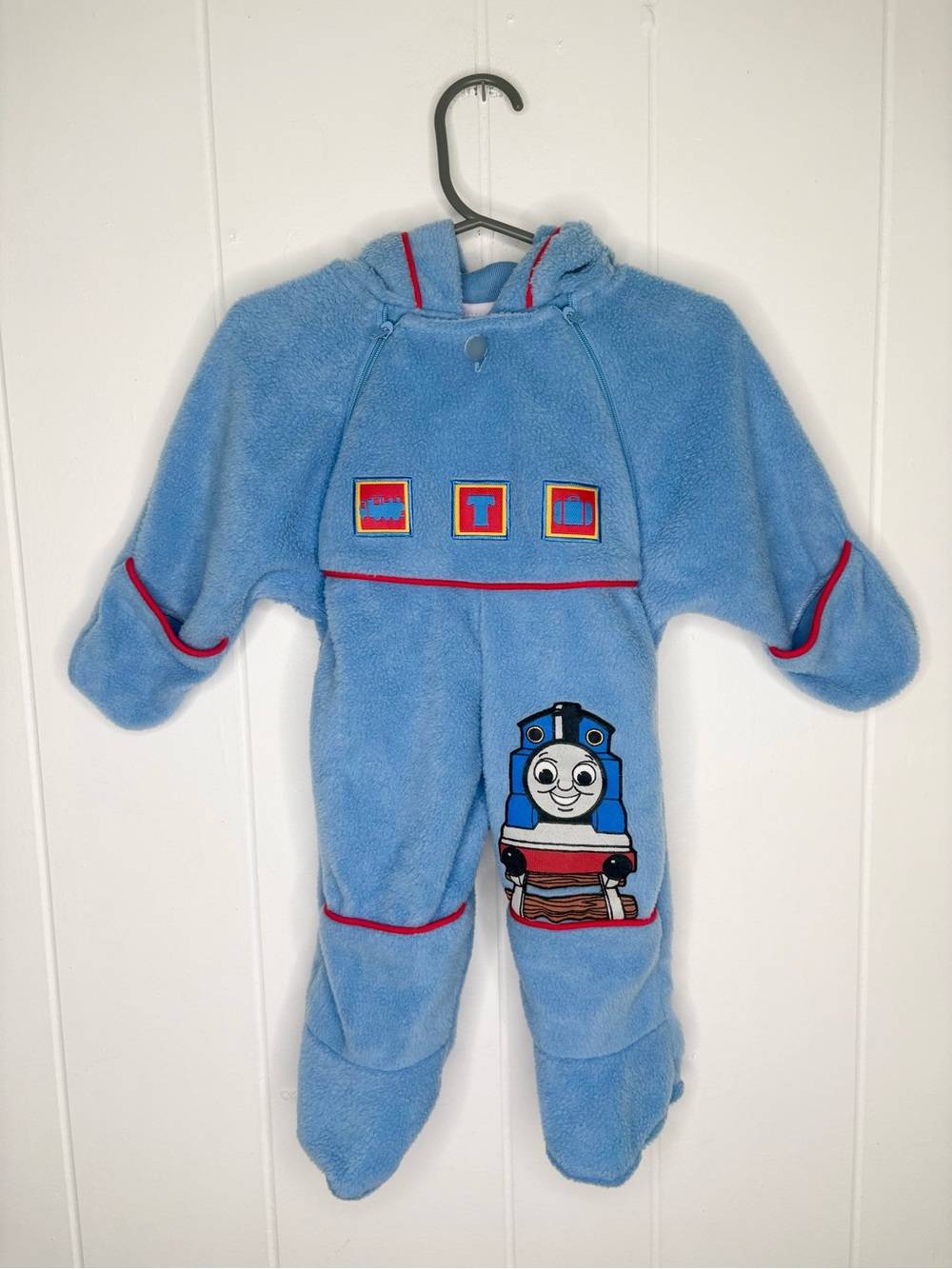 VINTAGE 2002 Thomas The Train One Piece Fleece Outfit Blue Y2K Baby 3-6 Months